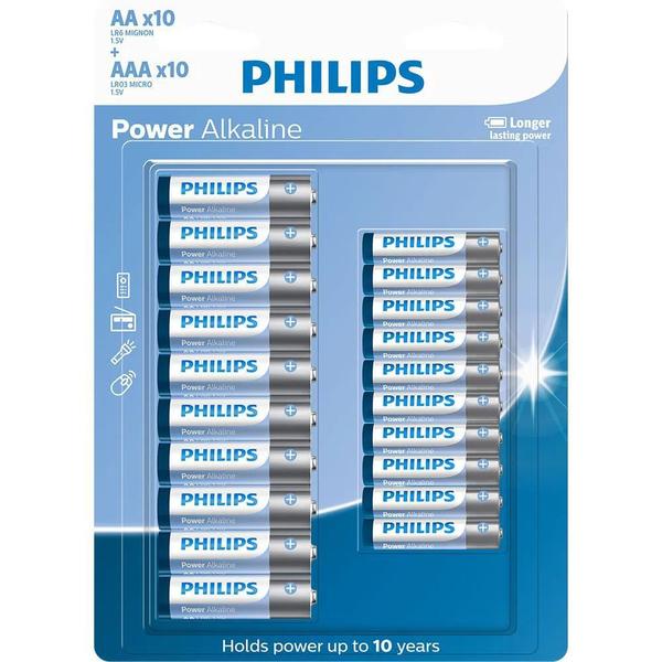 Imagem de Pilhas Alcalinas Philips 10 Palito AAA + 10 Pequena AA