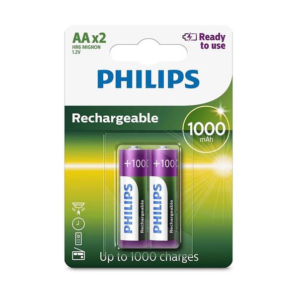 Imagem de Pilhas recarregaveis aa 1000 mah philips blister com 2 unidades r6b2rtu10/97