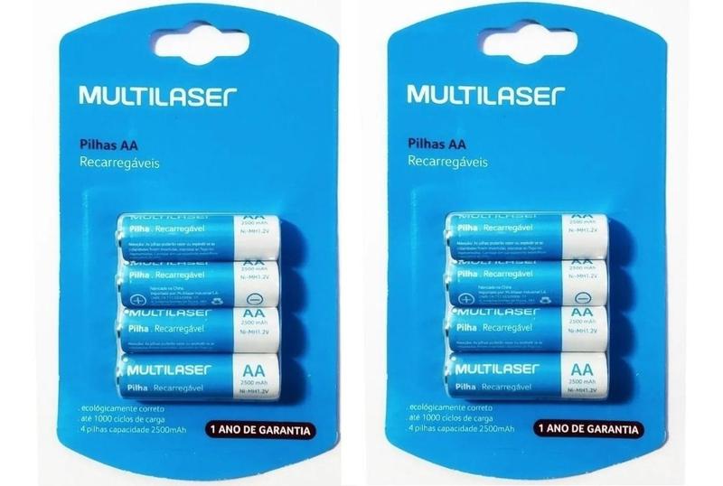 Imagem de Pilhas Recarregáveis AA 8 Unidades Multilaser 2500 Mah