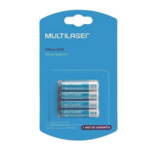 Imagem de Pilhas Recarregáveis AAA Multilaser 1000Mah com 4 Unidades CB050