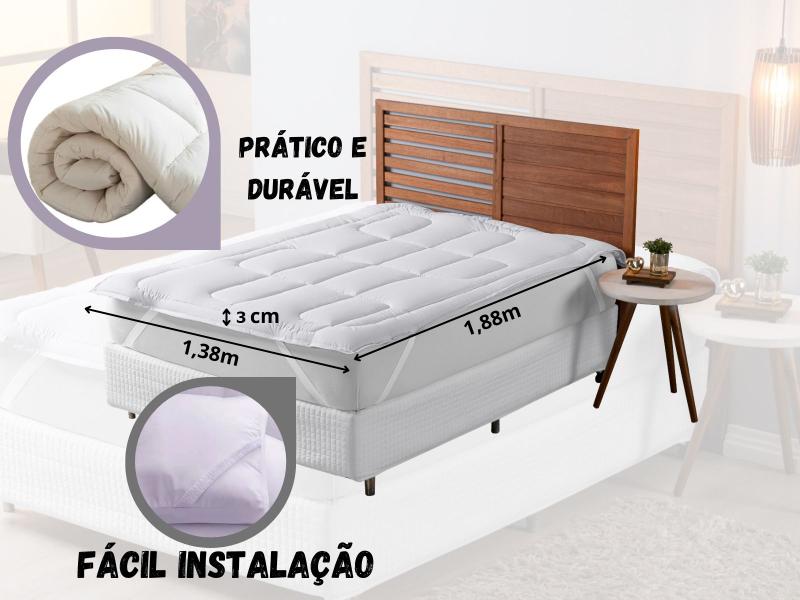 Imagem de Pillow Top Casal Extra Macio Enchimento em Fibra Siliconada Toque Aveludado 1,40m x 1,90m