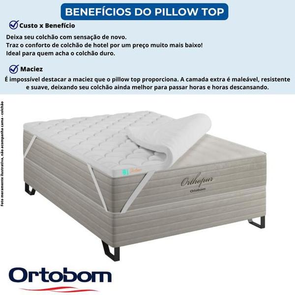 Imagem de Pillow Top Casal Ortobom Percal 200 Fios 138x188x06 - Maior Conforto e Proteção para seu Colchão 