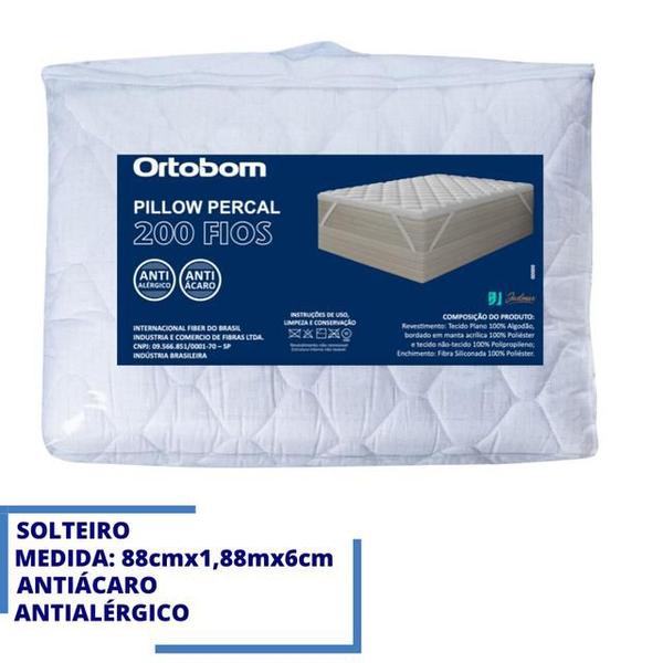 Imagem de Pillow Top Ortobom Percal 200 Fios Solteiro 88x188x06