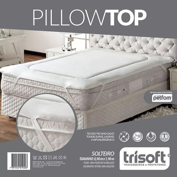 Imagem de Pillow top protetor colchão solteiro 90x1,90x30 trisoft quarto pousada hotel super macio