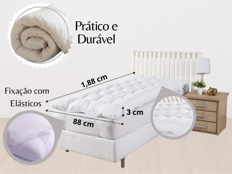 Imagem de Pillow Top Solteiro Extra Macio Enchimento em Fibra Siliconada Toque Aveludado 0,88m x 1,88m