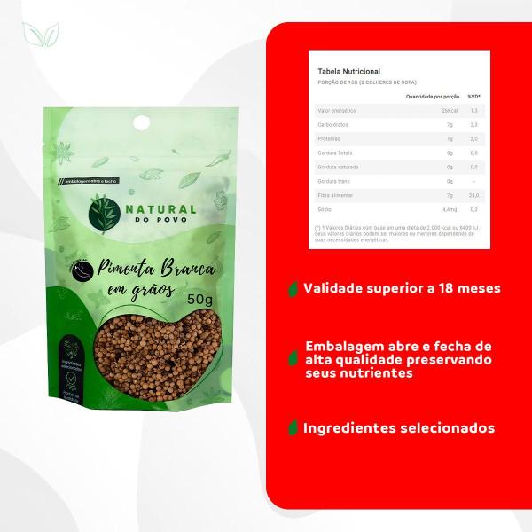 Pimenta Branca em Grãos 100% Natural Qualidade Superior Pouch 50g - Natural do Povo Imagem de Pimenta Branca em Grãos 100% Natural Qualidade Superior Pouch 50g