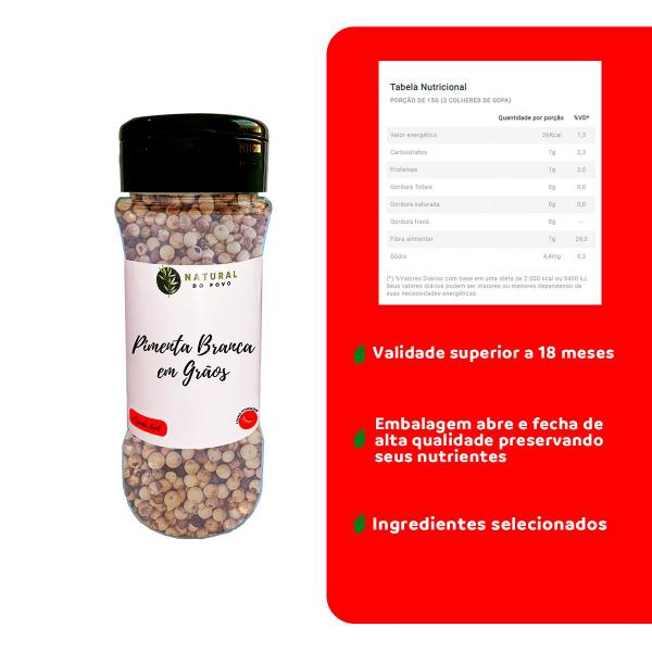 Pimenta Branca Importada em Grãos Qualidade Superior Pote Com Dosador 50g - Natural do Povo Imagem de Pimenta Branca Importada em Grãos Qualidade Superior Pote Com Dosador 50g