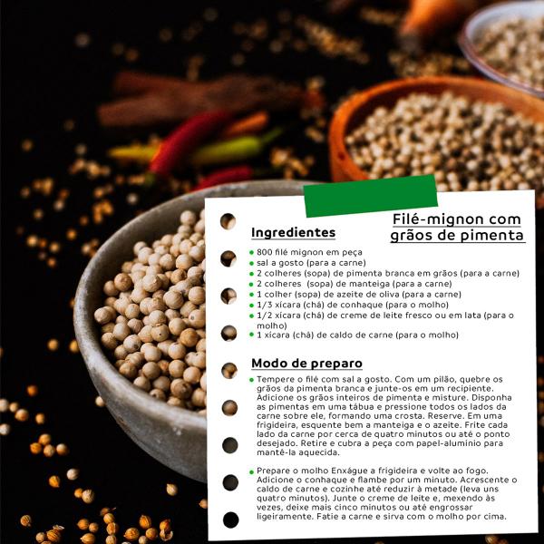 Pimenta Branca Importada em Grãos Qualidade Superior Pote Com Dosador 50g - Natural do Povo Imagem de Pimenta Branca Importada em Grãos Qualidade Superior Pote Com Dosador 50g