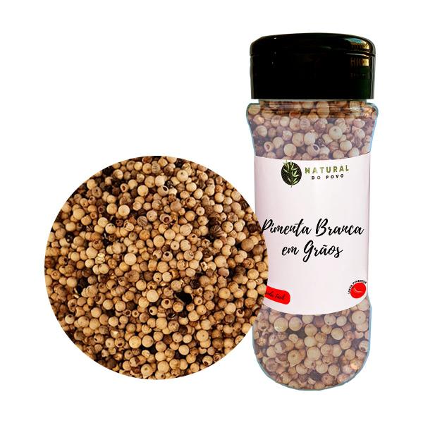 Pimenta Branca Importada em Grãos Qualidade Superior Pote Com Dosador 50g - Natural do Povo Imagem de Pimenta Branca Importada em Grãos Qualidade Superior Pote Com Dosador 50g