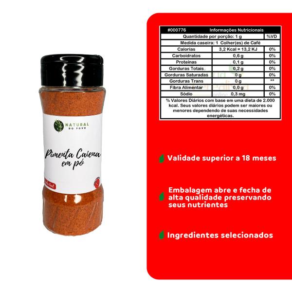 Imagem de Pimenta Caiena em Pó 100% Natural Qualidade Superior Pote com Dosador 60g 