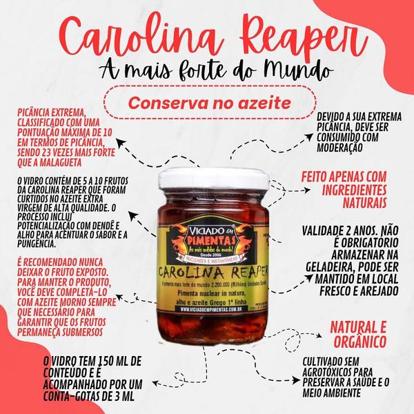 Pimenta Carolina Reaper In Natura Curtida 6 Meses No Azeite - VICIADO EM PIMENTAS Imagem de Pimenta Carolina Reaper In Natura Curtida 6 Meses No Azeite
