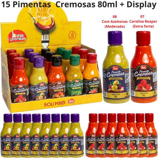 Imagem de Pimenta Cremosa Goumet Carolina Reaper Extra Forte Azeitonas Kit Display 15un de 80ml Bahia Premium (monte seu kit)