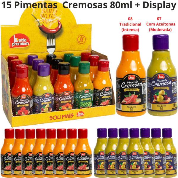 Imagem de Pimenta Cremosa Goumet Carolina Reaper Extra Forte Azeitonas Kit Display 15un de 80ml Bahia Premium (monte seu kit)