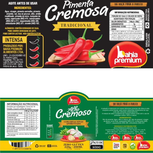 Imagem de Pimenta Jalapeño Molho Cremoso Picância Suve Churrasco 200ml Bahia Premium Sabores Variados 8Un