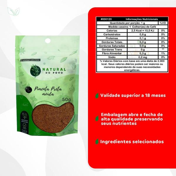 Pimenta Preta Moída Pura 100% Natural Pote com Dosador Kit 2 50g - Natural do Povo Imagem de Pimenta Preta Moída Pura 100% Natural Pote com Dosador Kit 2 50g