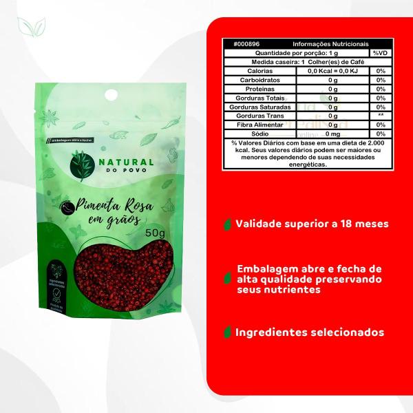 Imagem de Pimenta Rosa em Grãos Importada Pura 100% Natural Pouch 50g 