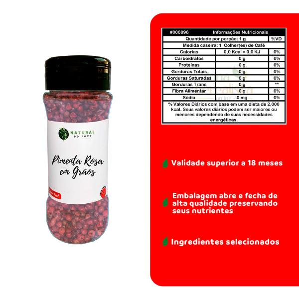 Pimenta Rosa em Grãos Qualidade Superior Kit 2 Pote com Dosador 30g - Natural do Povo Imagem de Pimenta Rosa em Grãos Qualidade Superior Kit 2 Pote com Dosador 30g
