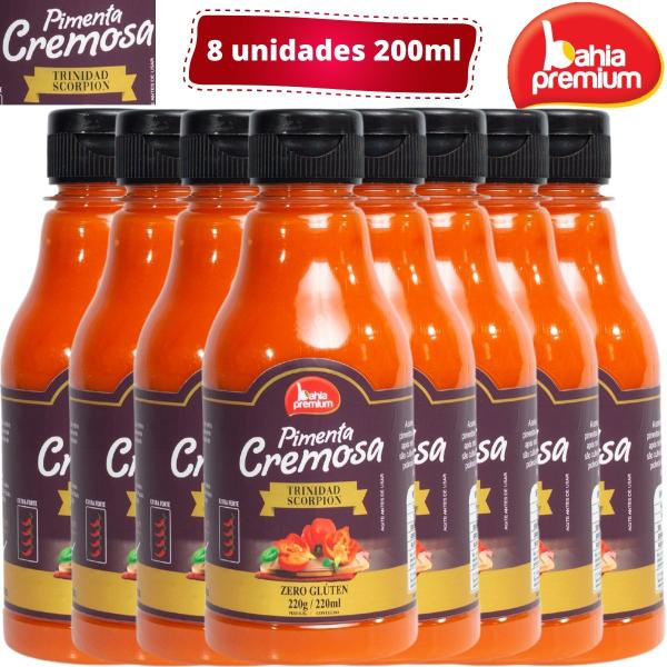 Imagem de Pimenta Trinidad Scorpion Molho Cremoso Gourmet Extra Forte (para os brutos) Churrasco 200ml Bahia Premium 8Un