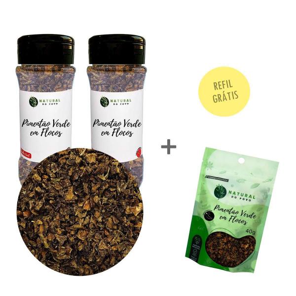 Pimentão Verde Em Flocos Kit 2 Pote Com Dosador + Refil 40G - Natural Do Povo Imagem de Pimentão Verde Em Flocos Kit 2 Pote Com Dosador + Refil 40G
