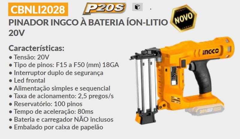 Imagem de Pinador Pneumático 18Ga Modelo F A Bateria 20V Bivolt