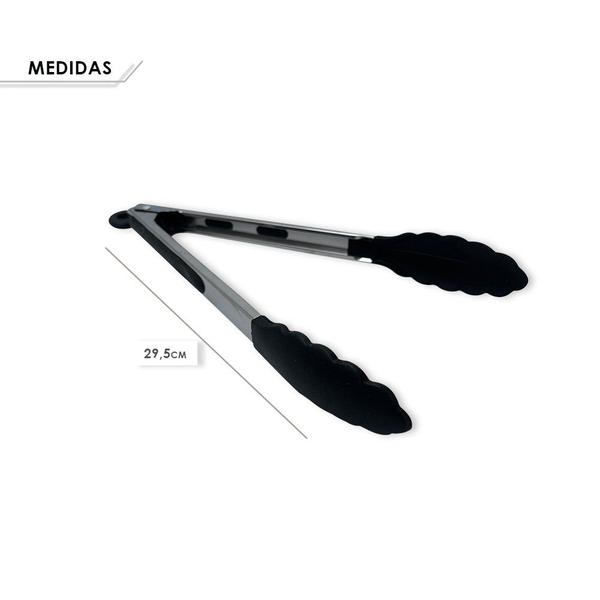 Imagem de Pinça Cozinha Pegador Culinário Silicone 30 Cm Multiuso Inox Fritura - Preto