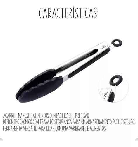 Imagem de Pinça Pegador Culinário de Silicone Inox Multiuso Para Fritura Churrasco Carne Salada Gelo Aço Inox