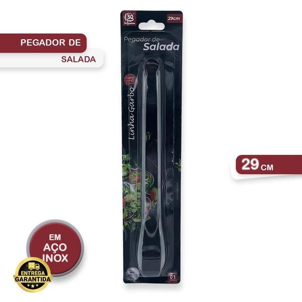 Imagem de Pinça Pegador Culinário Silicone 30 Cm Multiuso Inox Fritura - Rosa Vermelho Preto - Pegador de Massas e Saladas Dentado em Aço Inox 29cm