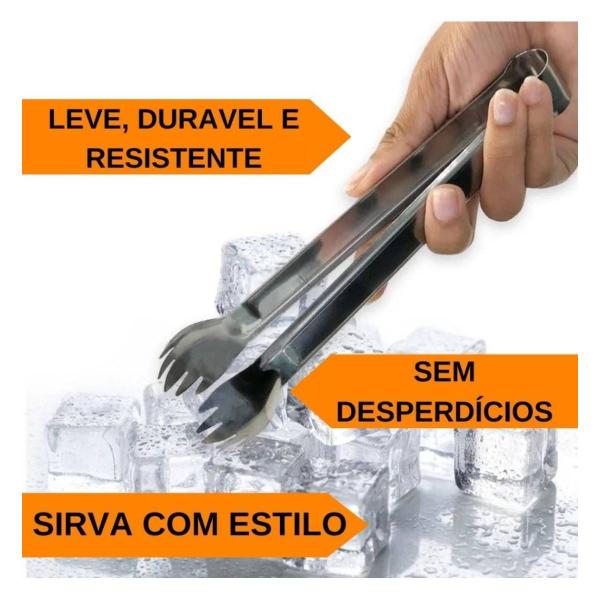 Imagem de Pinça Pegador de Gelo em Aço Inox 18,5 cm para Drinks Bares 