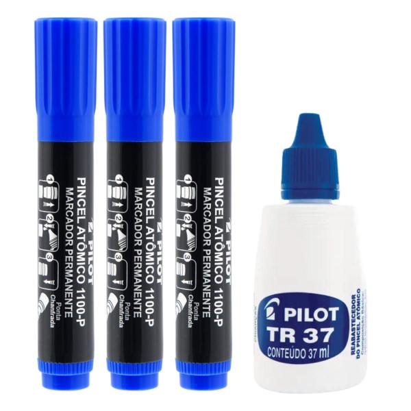 Imagem de Pincel atomico pilot 1100.p-azul c/03un + reabastecedor 37ml