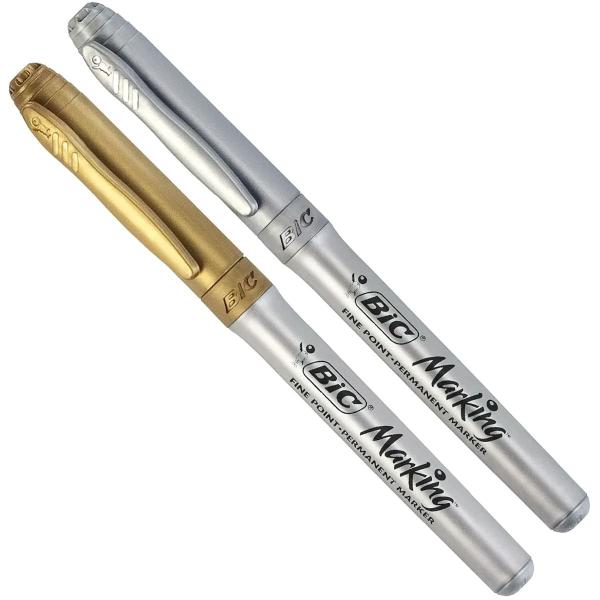 Imagem de Pincel Marcador Permanente BIC Marking Intensity Cores Metálicas 1 Prata + 1 Dourado Com Grip para Convite