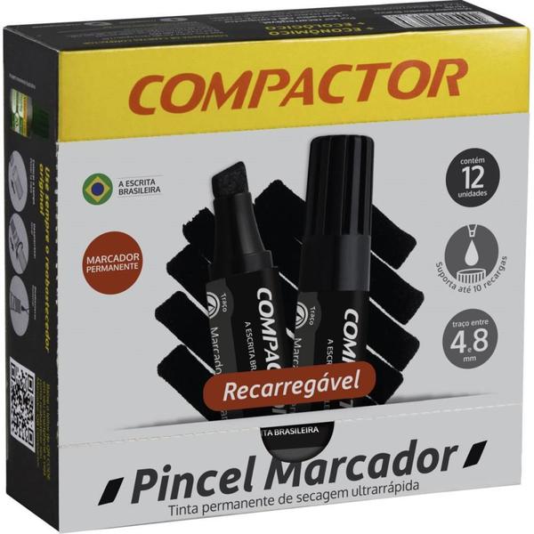 Pincel Marcador Permanente Traço Grosso Preto - Caixa com 12 - Compactor Imagem de Pincel Marcador Permanente Traço Grosso Preto - Caixa com 12