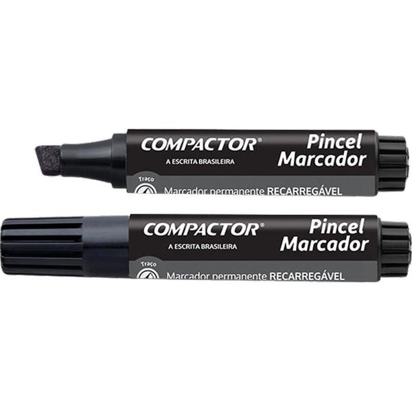 Pincel Marcador Permanente Traço Grosso Preto - Caixa com 12 - Compactor Imagem de Pincel Marcador Permanente Traço Grosso Preto - Caixa com 12