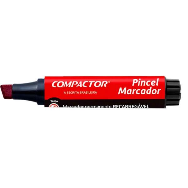 Imagem de Pincel Marcador Permanente Vermelho de Traço Grosso - Caixa com 12 Unidades