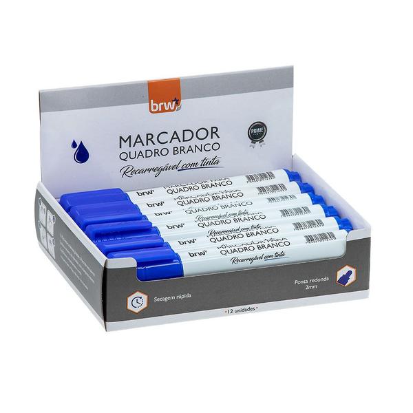 Imagem de Pincel Marcador Quadro Branco Recarregável Azul BRW Caixa com 12 un.