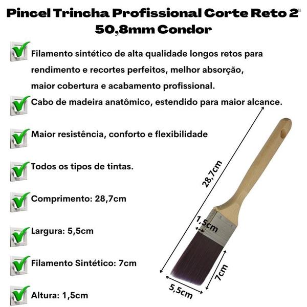 Imagem de Pincel Trincha Profissional Corte Reto 2'' 50,8mm Condor