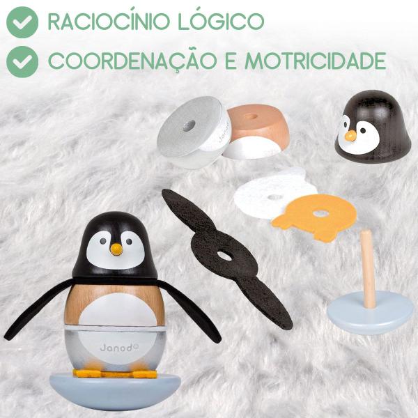 Imagem de Pinguim de Empilhar Brinquedo Infantil Encaixar 7 pcs Janod