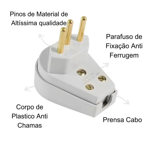 Imagem de Pino Adaptador Macho Tomada Radial 10A Amperes 3 Pinos 2P+T Gigante 90 - Cinza