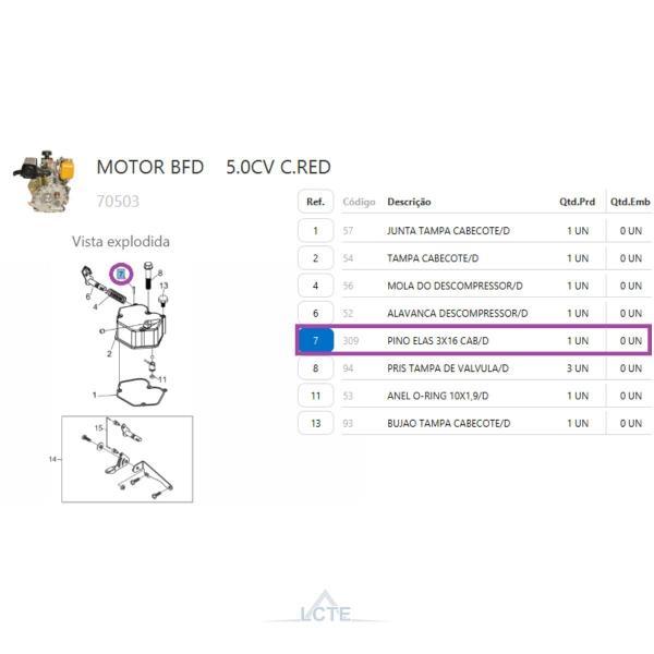 Imagem de Pino Elas 3X16 Cabeçote P/ Motor BFD(E) 7.0cv Buffalo