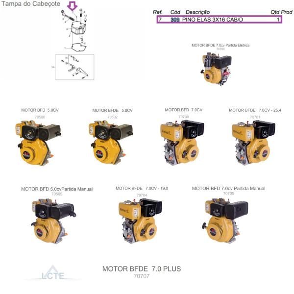 Imagem de Pino Elas 3X16 Cabeçote P/ Motor BFDE 7.0cv Plus Buffalo