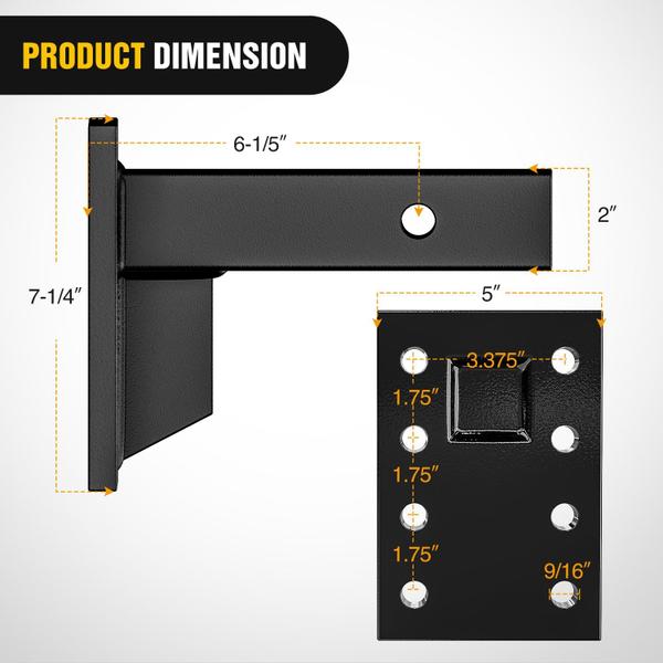 Imagem de Pintle Hook Mount Nilight de 3 posições para receptor de 2 engates