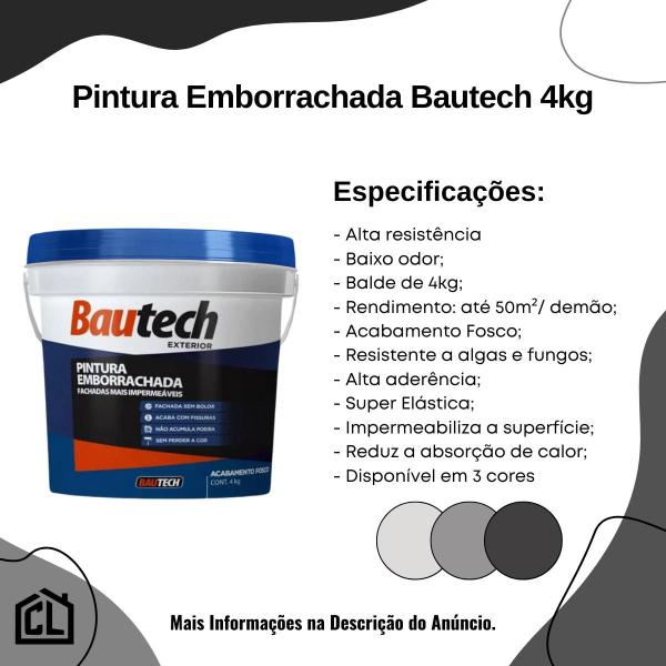 Imagem de Pintura Emborrachada Impermeabilizante 4kg Bautech Platina