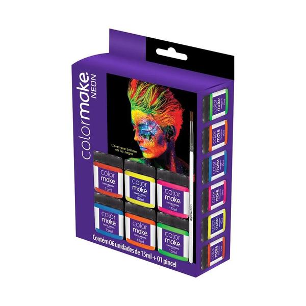 Imagem de Pintura Facial Líquida com 6 Cores Neon Fluorecente com 15 ml cada + 1 Pincel ColorMake Ref: 1003