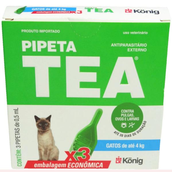 Imagem de Pipeta Tea 0,5 ml Antiparasitário Contra Pulgas P/ Gatos de até 4 Kg C/ 3 unid. Kit C/ 2 Cxs