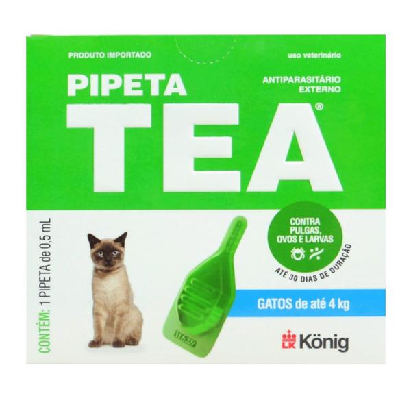 Imagem de Pipeta Tea 0,5 ml Antiparasitário Contra Pulgas para Gatos de até 4 Kg - König Kit Com 3