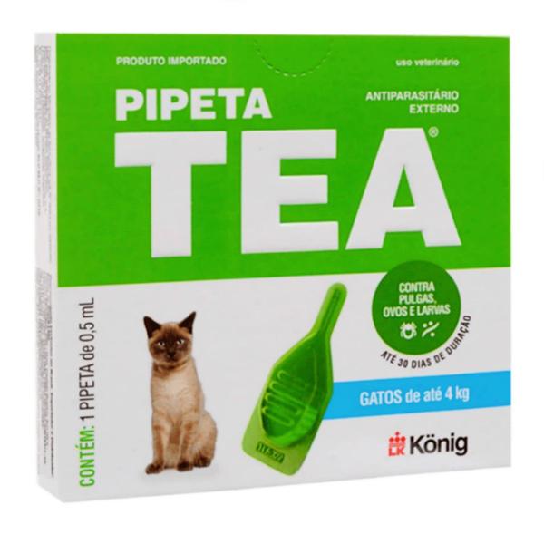 Imagem de Pipeta Tea 0,5 ml Antiparasitário Contra Pulgas para Gatos de até 4 Kg - König Kit Com 6