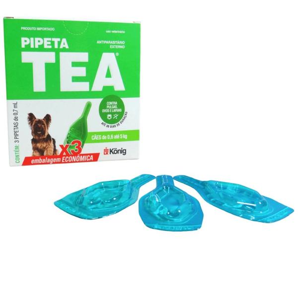 Imagem de Pipeta Tea 0,7ml Antiparasitário Contra Pulgas P/ Cães de 0,6 até 5 KgC/ 3 unid. Kit C/ 4 Cxs