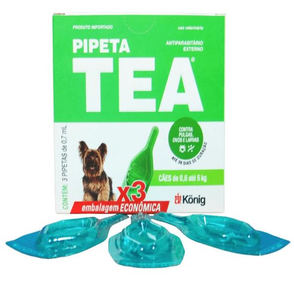 Imagem de Pipeta Tea 0,7ml Antiparasitário Contra Pulgas para Cães de 0,6 até 5 Kg Kit C/ 3 Unid. König