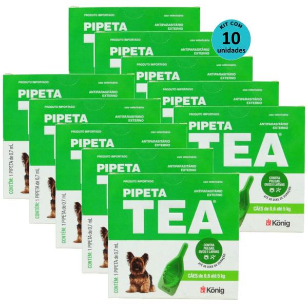 Imagem de Pipeta Tea 0,7ml Antiparasitário Contra Pulgas para Cães de 0,6 até 5 Kg - König Kit Com 10