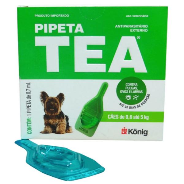 Imagem de Pipeta Tea 0,7ml Antiparasitário Contra Pulgas para Cães de 0,6 até 5 Kg - König Kit Com 4