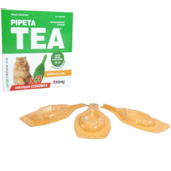 Imagem de Pipeta Tea 1,0 ml Antiparasitário Contra Pulgas P/ Gatos de 4,1 até 8 Kg C/ 3 unid. Kit C/ 10 Cxs